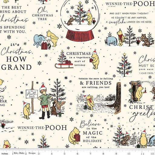 PRE-ORDER Winnie the Pooh-Christmas for Echo Park Paper Co.- Holiday Quotes C19570 CREAM- Half Yard- June 2027 - Modern Fabric Shoppe