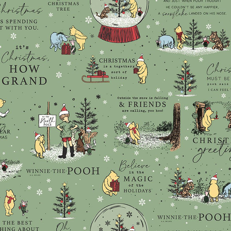 PRE-ORDER Winnie the Pooh-Christmas for Echo Park Paper Co.- Holiday Quotes C19570 GREEN- Half Yard- June 2027 - Modern Fabric Shoppe