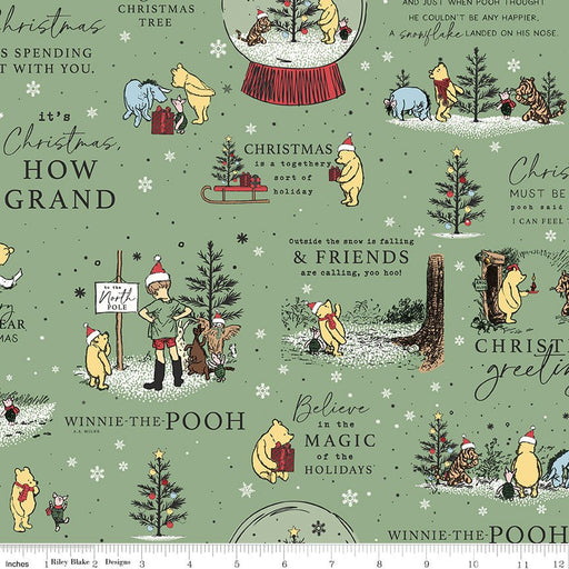 PRE-ORDER Winnie the Pooh-Christmas for Echo Park Paper Co.- Holiday Quotes C19570 GREEN- Half Yard- June 2027 - Modern Fabric Shoppe