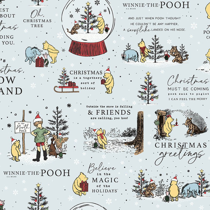 PRE-ORDER Winnie the Pooh-Christmas for Echo Park Paper Co.- Holiday Quotes C19570 POWDER- Half Yard- June 2027 - Modern Fabric Shoppe