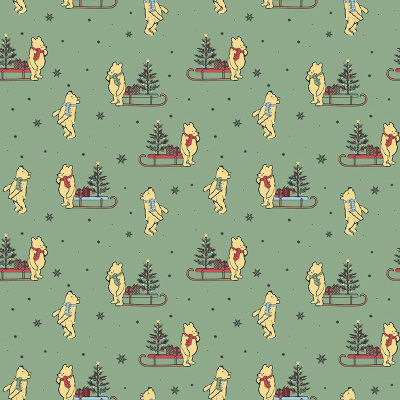 PRE-ORDER Winnie the Pooh-Christmas for Echo Park Paper Co.- Sleds C19572 GREEN- Half Yard- June 2027 - Modern Fabric Shoppe