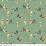PRE-ORDER Winnie the Pooh-Christmas for Echo Park Paper Co.- Sleds C19572 GREEN- Half Yard- June 2027 - Modern Fabric Shoppe