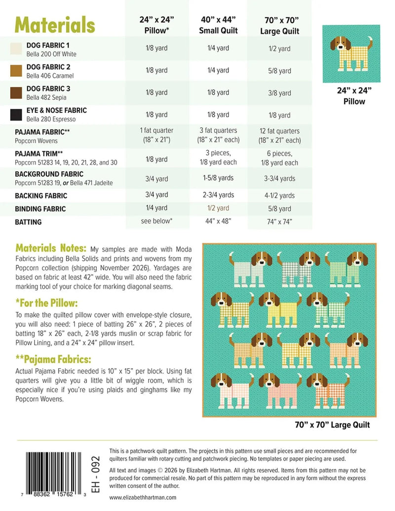 Pups in Pajamas Quilt Pattern By Elizabeth Hartman - Modern Fabric Shoppe