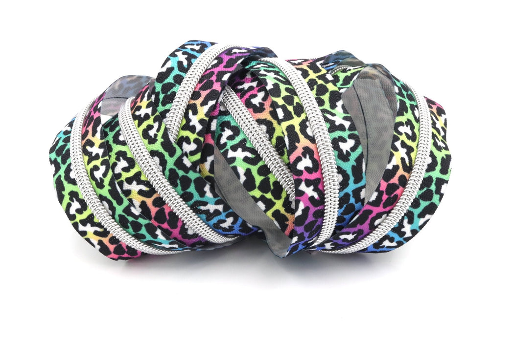 Rainbow Leopard- #5 Silver Nylon Coil Zipper Tape - Modern Fabric Shoppe