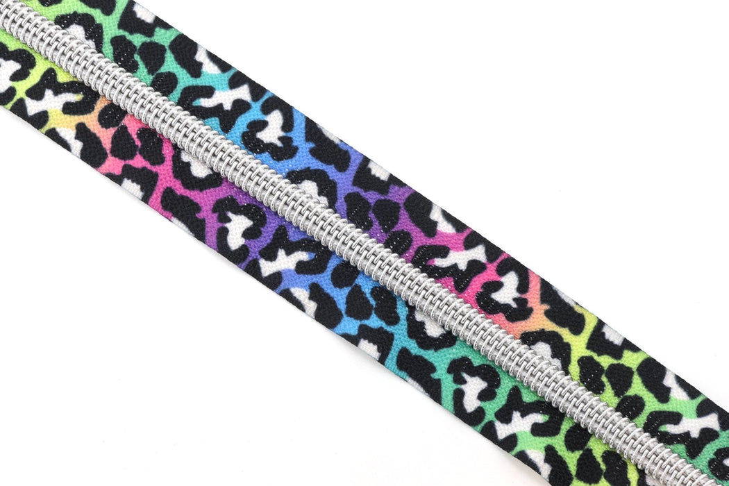 Rainbow Leopard- #5 Silver Nylon Coil Zipper Tape - Modern Fabric Shoppe