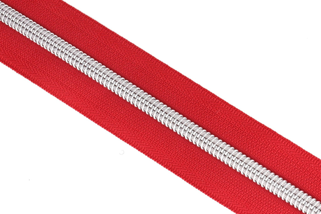 Really Red- #5 Silver Nylon Coil Zipper Tape - Modern Fabric Shoppe