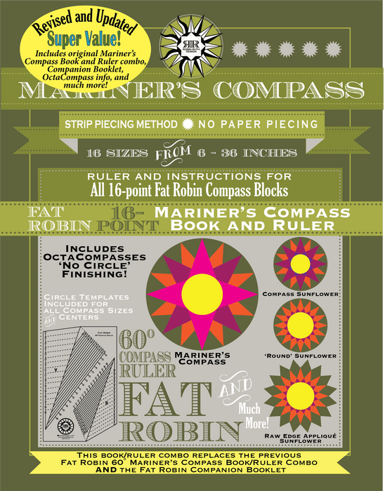 Robin Ruth Fat Robin 16-Point Mariner's Compass Book and Ruler Combo - Modern Fabric Shoppe