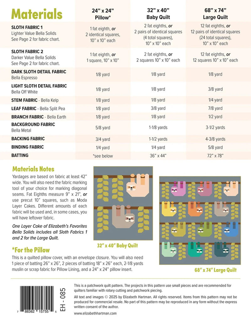 Snuggly Sloths Quilt Pattern By Elizabeth Hartman - Modern Fabric Shoppe