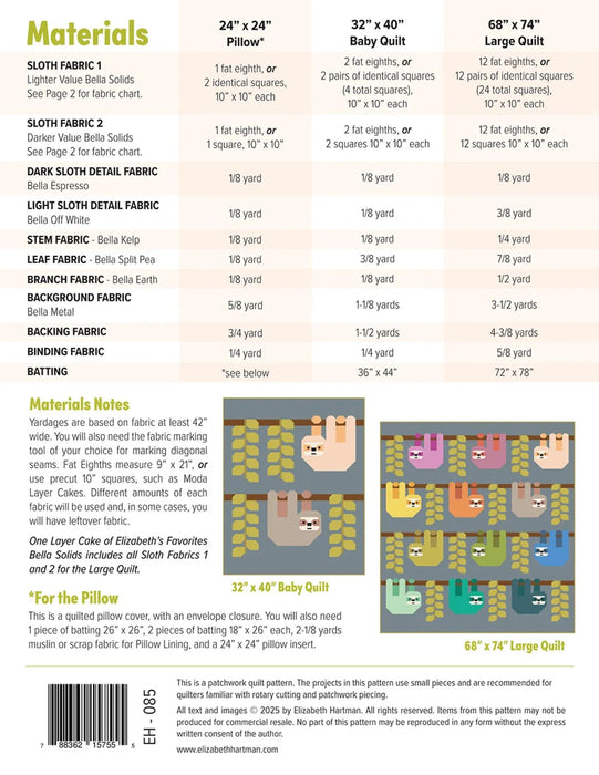 Snuggly Sloths Quilt Pattern By Elizabeth Hartman - Modern Fabric Shoppe