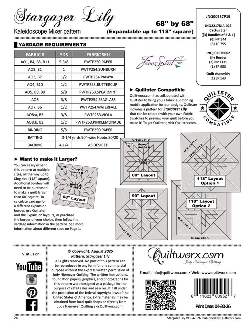 Stargazer Lily Quilt Pattern- Foundation Paper Piecing - Modern Fabric Shoppe
