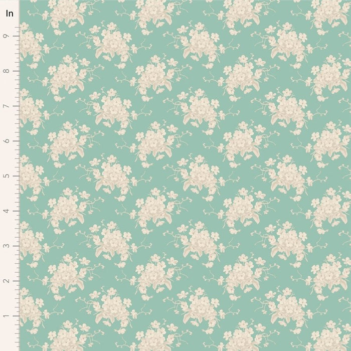 Tilda Sunday Brunch - White Flowers TIL110581 Teal - Half Yard - February 2025 - Modern Fabric Shoppe