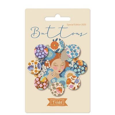 Tilda Wallflower Buttons Blue/Thistle - 8 Piece - Modern Fabric Shoppe
