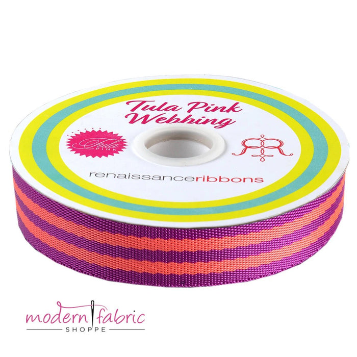 Tula Pink Webbing 1" (25mm) wide, Watermelon and Plum