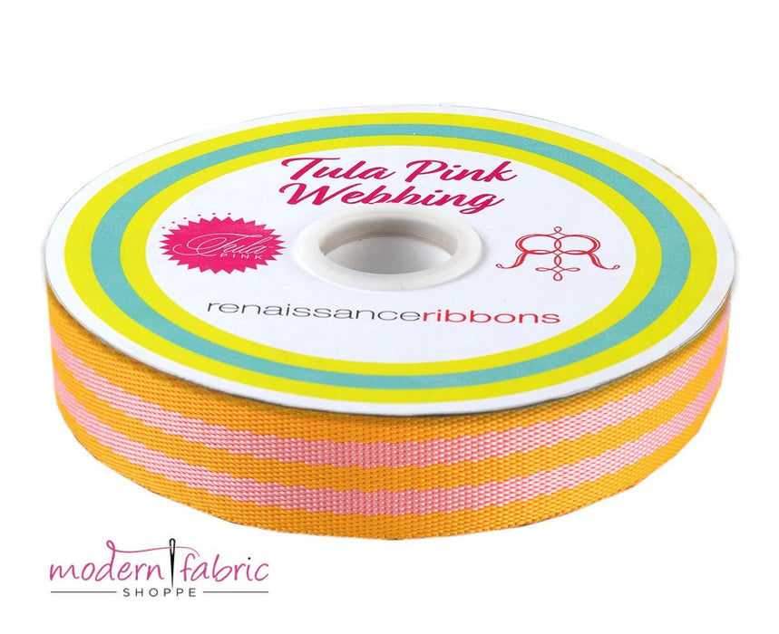 Tula Pink Webbing 1" (25mm) wide, Pink and Orange