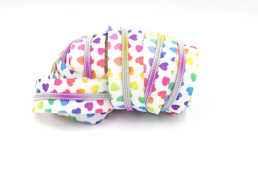 White Hearts- #5 Rainbow Nylon Coil Zipper Tape - Modern Fabric Shoppe