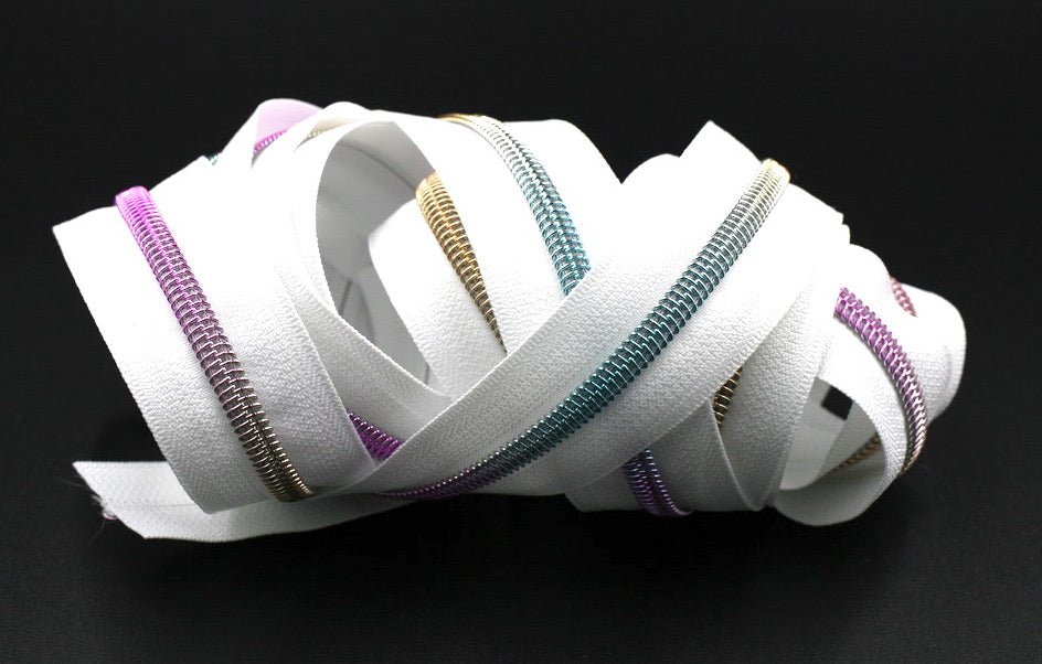 White- #5 Rainbow Nylon Coil Zipper Tape