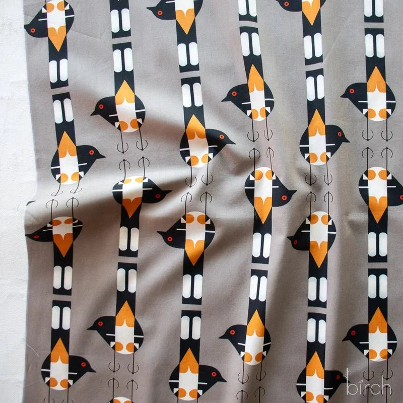 Woodland Wonders by Charley Harper- Spotted Tail Blackbird CH-464 Shroom Half Yard- August 2026 - Modern Fabric Shoppe